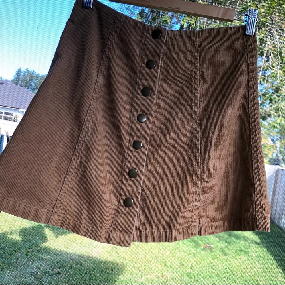Wishlist Corduroy A-Line Mini Skirt Caramel Brown Snap Button Front Women’s S - Picture 3 of 13